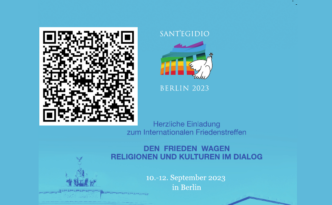 Plakat-Ausschnitt mit QR-Code Sant'Egidio Friedenstage 2023 in Berlin