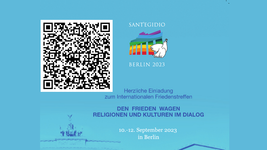 Plakat-Ausschnitt mit QR-Code Sant'Egidio Friedenstage 2023 in Berlin