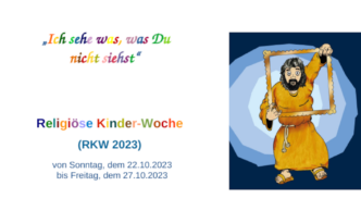 Flyer-Montage Religiöse Kinder-Reise 2023 mit Motto Ich sehe was, was du nicht siehst